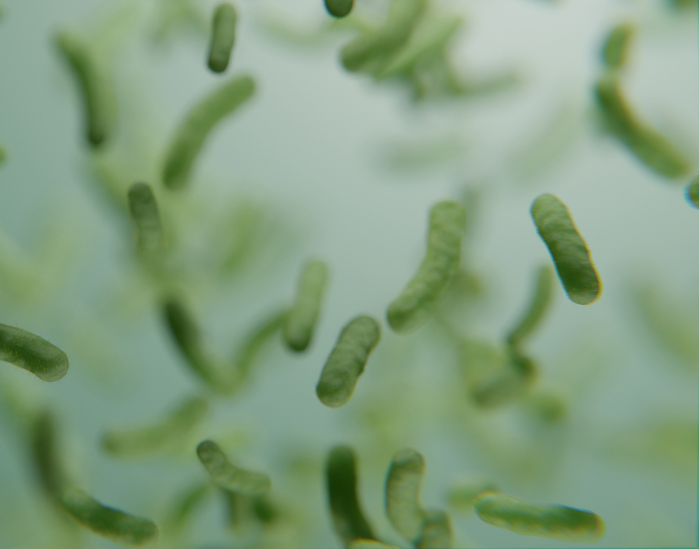 Green bacteria under microscope abstract background 3d-rendering